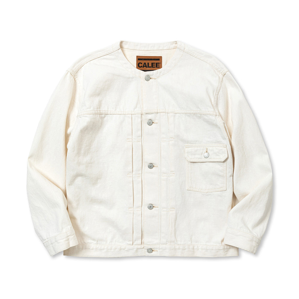 1ST TYPE NO COLLAR WHITE DENIM JACKET ＜LIMITED＞ – CALEE ONLINE STORE