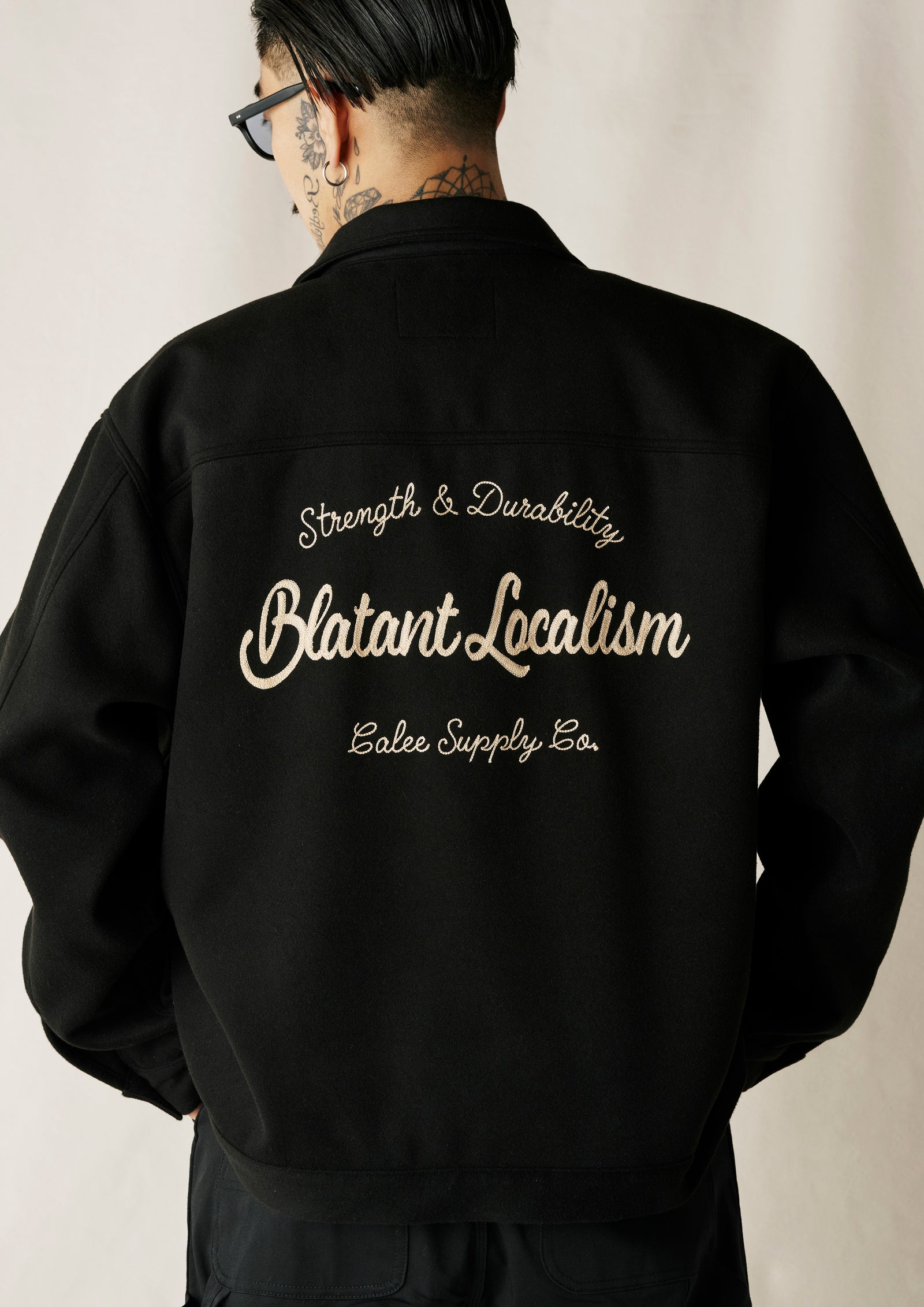 Calee Supply Co. ブラックジャケット セール】WOOL BEAVER AWARD TYPE JACKET ＜TYPE B＞（スタジャン