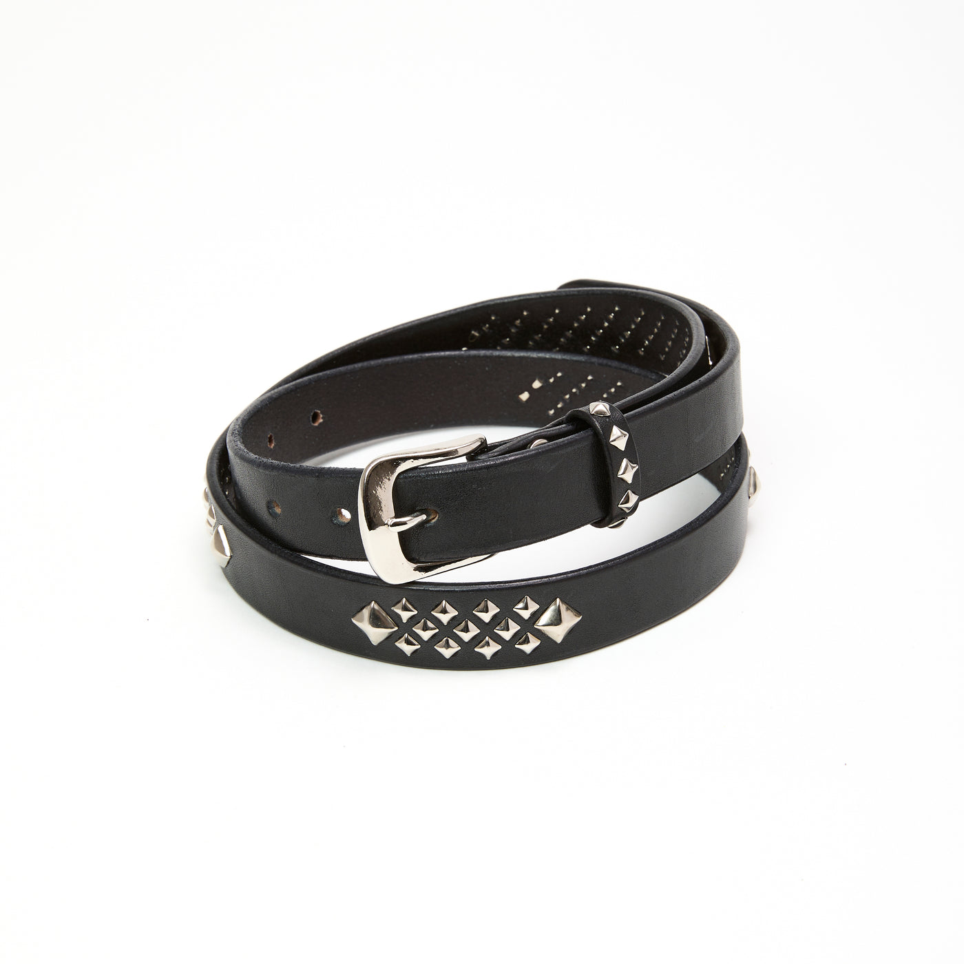 STUDS LEATHER NARROW LONG BELT