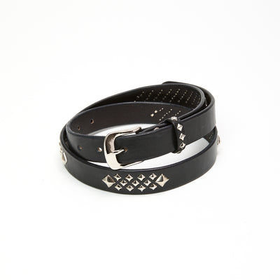 STUDS LEATHER NARROW LONG BELT