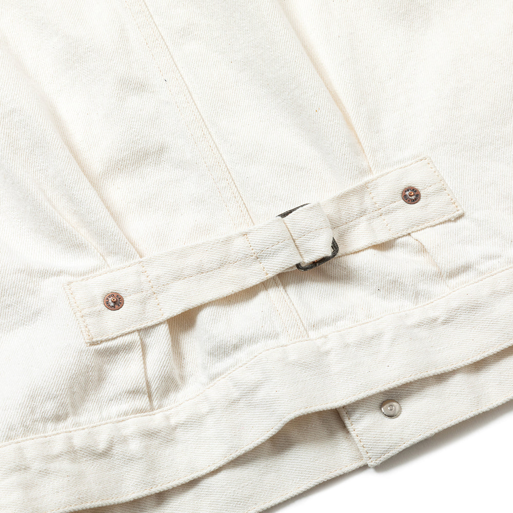 CALEE 「1ST TYPE NO COLLAR WHITE DENIM JACKET ＜LIMITED