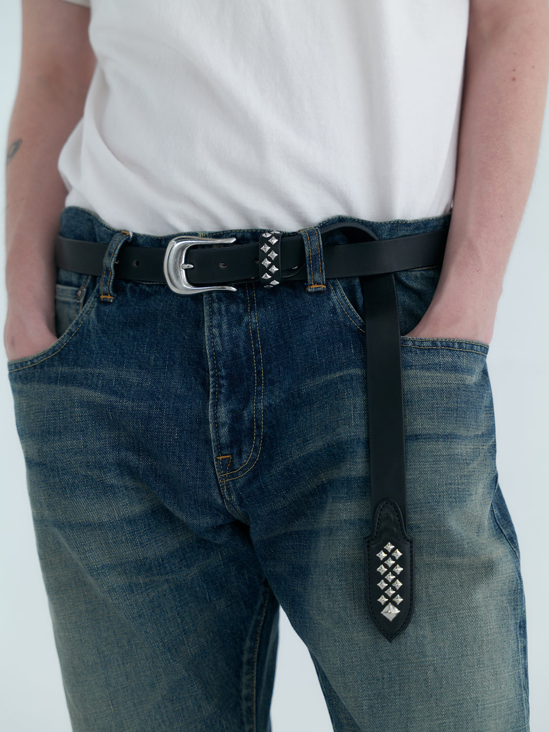 caleeレザースタッズベルト CALEE 】 STUDS LEATHER NARROW BELT ( スタッズ レザー ナロー