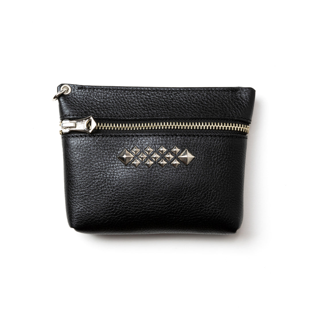 小物 calee CALEE - STUDS LEATHER ZIP POUCH (BLACK) / スタッズ レザー ジップ