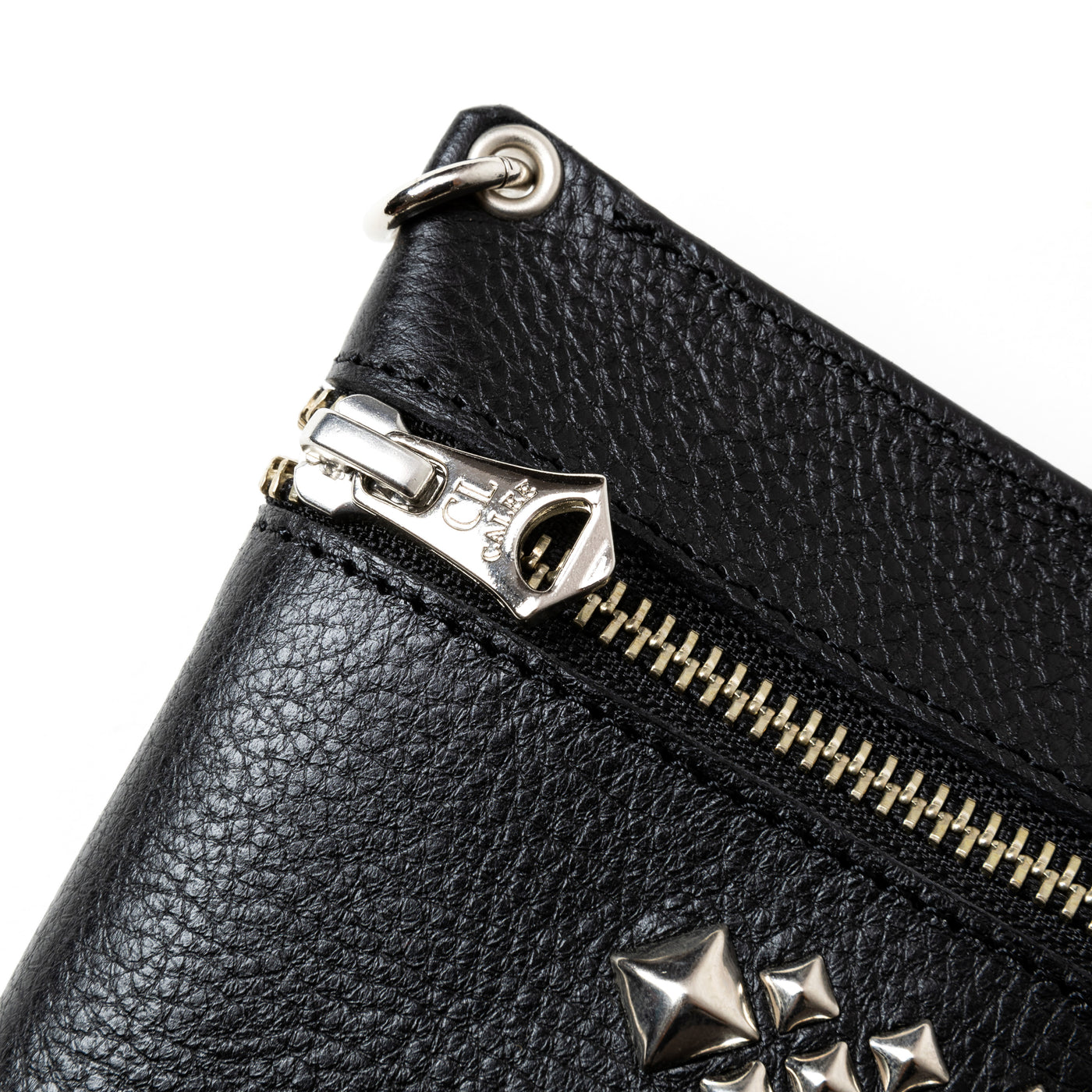 STUDS LEATHER ZIP POUCH