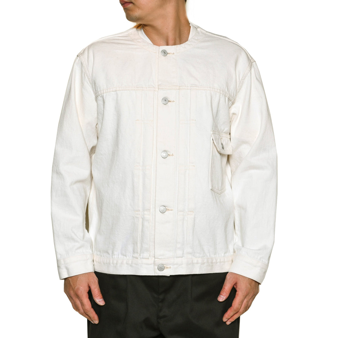 1ST TYPE NO COLLAR WHITE DENIM JACKET ＜LIMITED＞ – CALEE