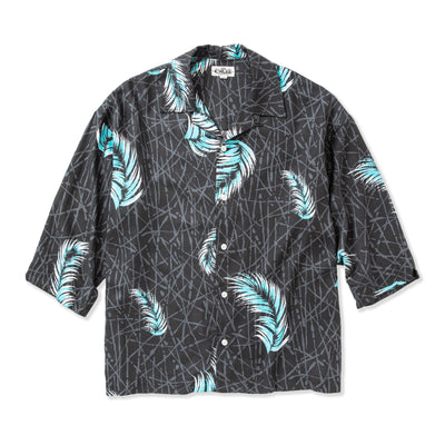 3/4 SLEEVE ALLOVER FEATHER PATTERN R/P DROP SHOULDER SHIRT