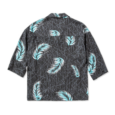 3/4 SLEEVE ALLOVER FEATHER PATTERN R/P DROP SHOULDER SHIRT
