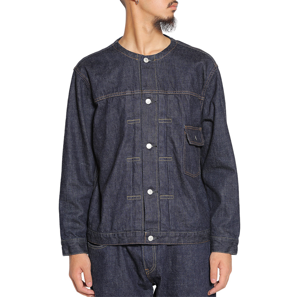 【タグ付き未使用】 CALEE 1st ノーカラー デニムジャケット S キャリー ファースト タイプ ノーカラー デニム ジャケット | CALEE