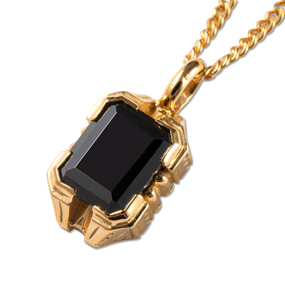 CUT STONE SILVER NECKLACE <BLACK CUBIC> - calee-official