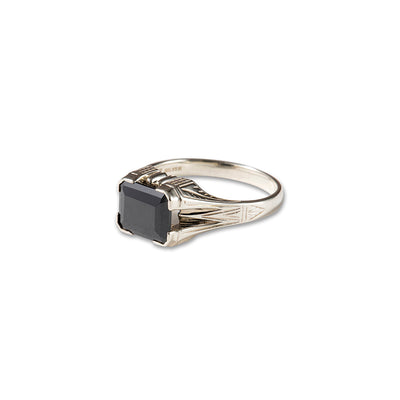 CUT STONE SILVER RING <BLACK CUBIC> - calee-official