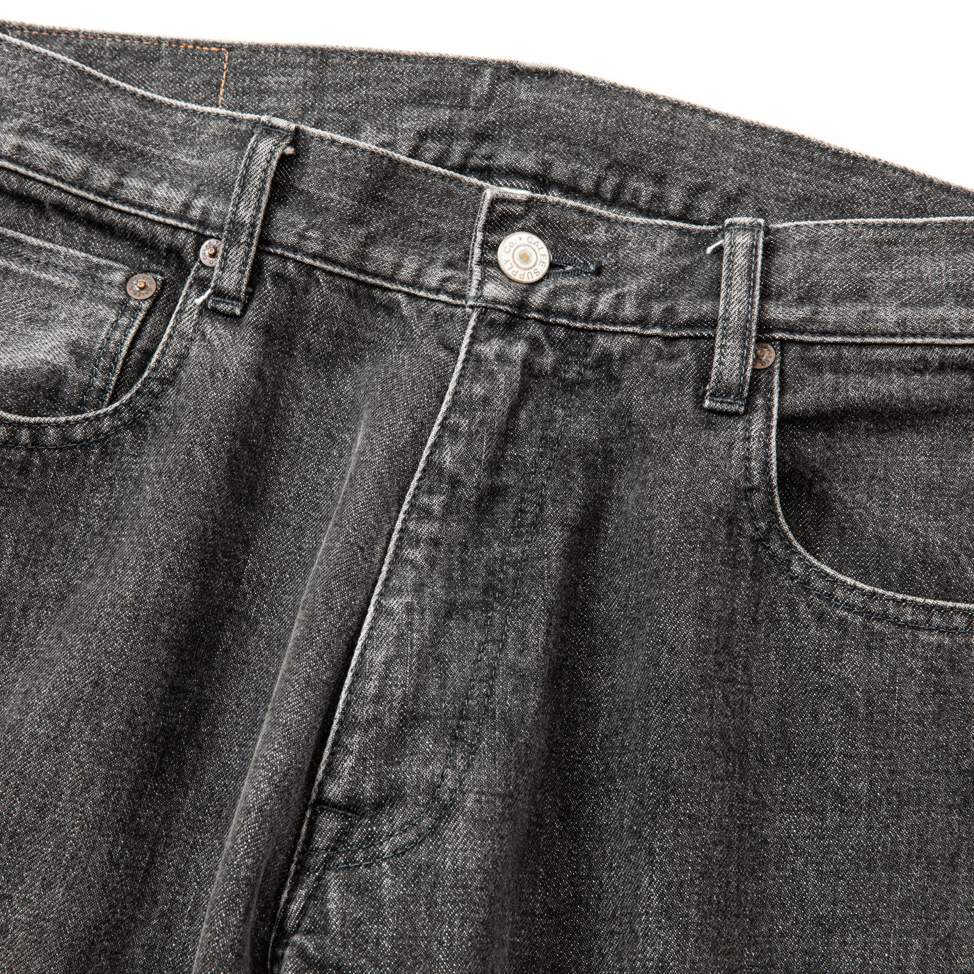 VINTAGE REPRODUCT WIDE SILHOUETTE DENIM PANTS -USED BLACK- - calee-official