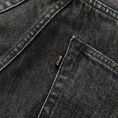 VINTAGE REPRODUCT WIDE SILHOUETTE DENIM PANTS -USED BLACK- - calee-official