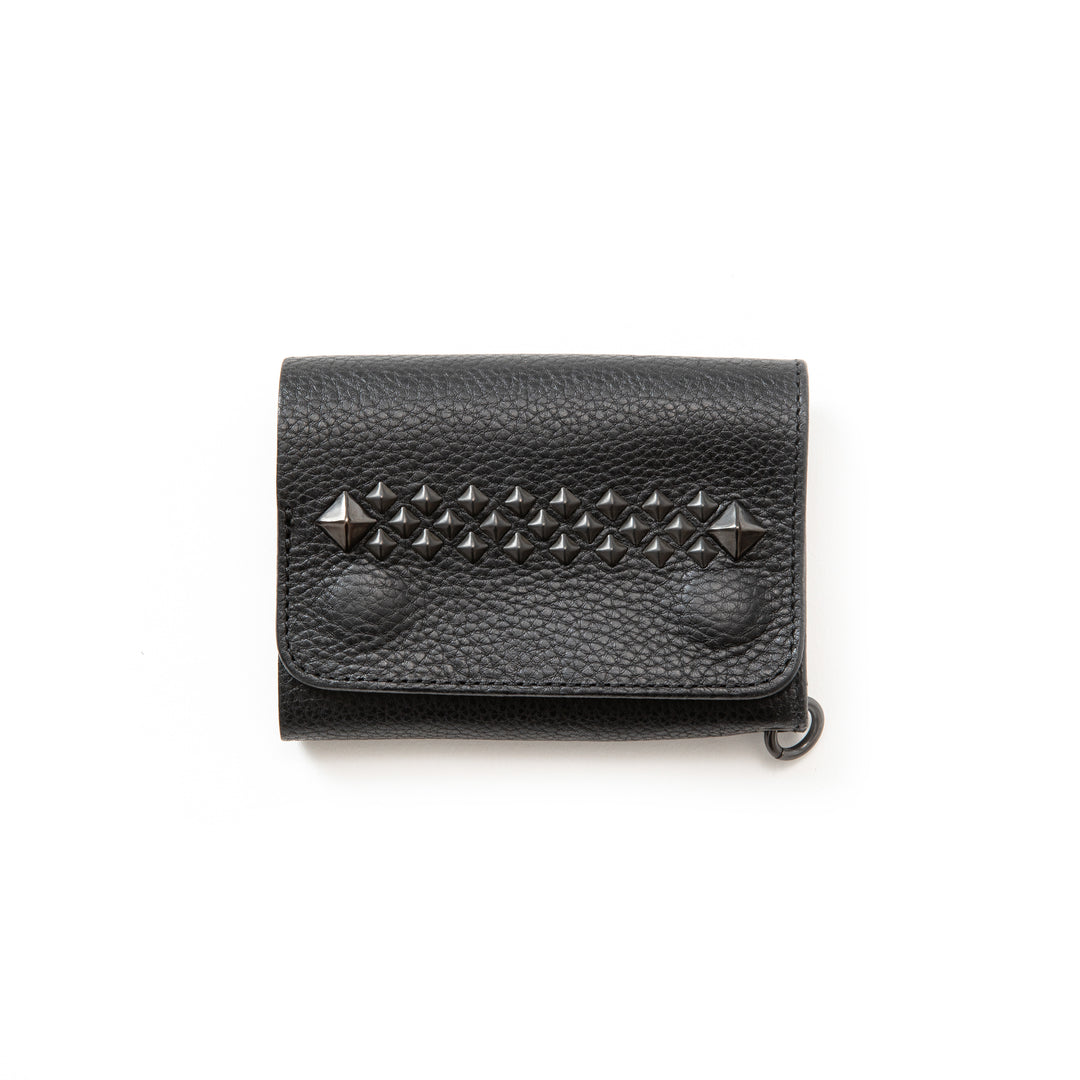 BLACK STUDS LEATHER FLAP HALF WALLET